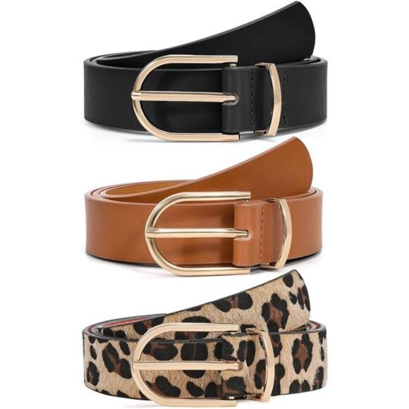 Accessories - 3 Pack Women's Belts for Jeans Pants Fashion Gold Buckle Ladies Dress